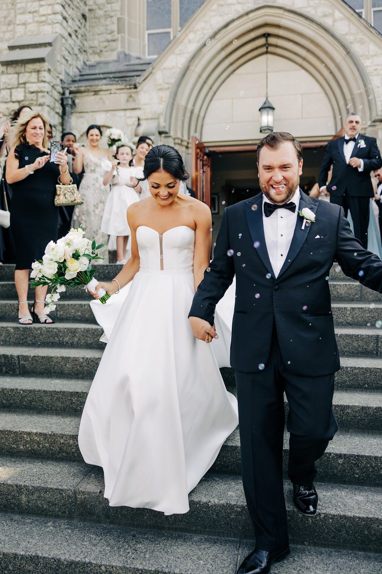 A bride and groom finishing their ceremony